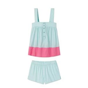LAKE Two Piece Color Block Mint Green and Melon Pink Pajama Set Size Medium